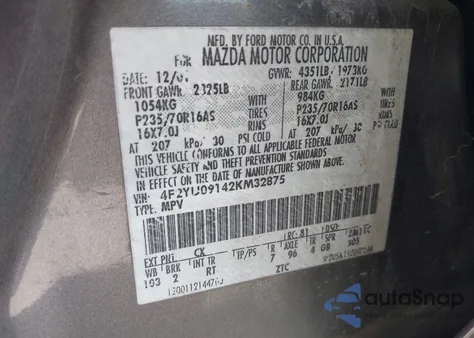 2002 Mazda Tribute Es V6/Lx V6 from USA, damaged, VIN 4F2YU09142KM32875